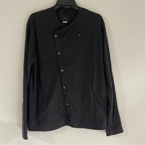WB Mens Asymmetric Button Black Shirt 33214.